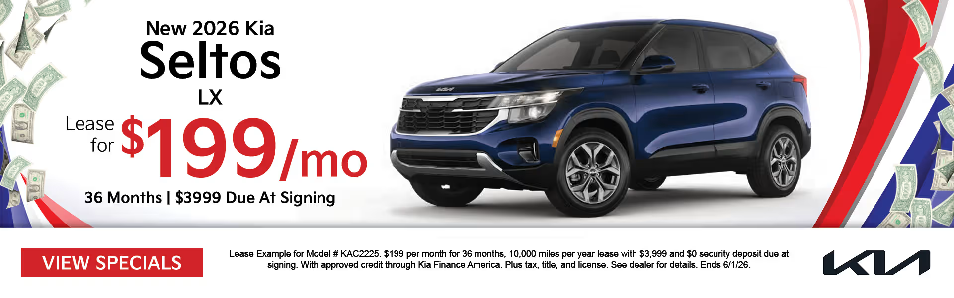 New 2026 Kia Seltos LX Lease for $199/mo 36 months | $3999 due at signing